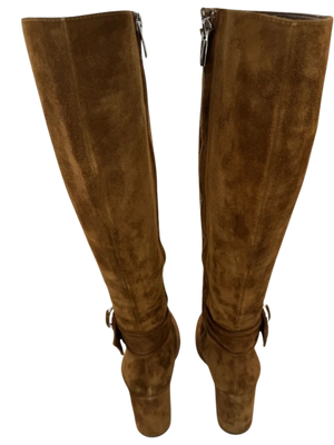 Gianvito Rossi $1200 Rust Suede Knee High Buckle Boots 39/9 - NEW