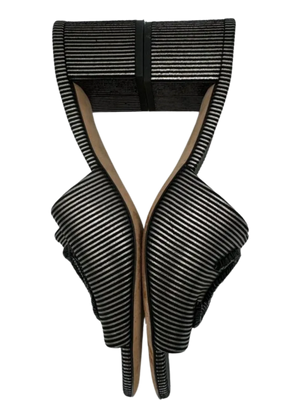 Chanel Women's CC Slide Sandals Embellished Striped Suede Sz. 39.5