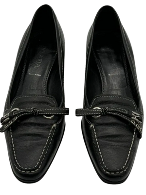 Prada Bow & Buckle Stitched Kitten Heels - Prada