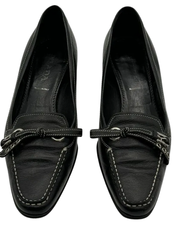 Prada Bow & Buckle Stitched Kitten Heels - Prada