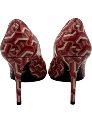 Prada Vernice St. Twis Patent Leather Pointed Toe Logo Heels *NEW*