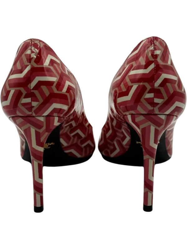 Prada Vernice St. Twis Patent Leather Pointed Toe Logo Heels *NEW*