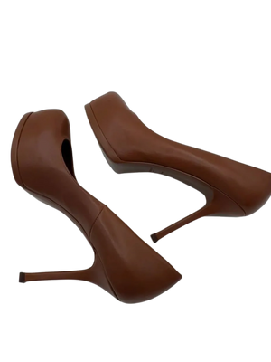 YSL Cognac Leather Tribtoo Platform Heels - NEW