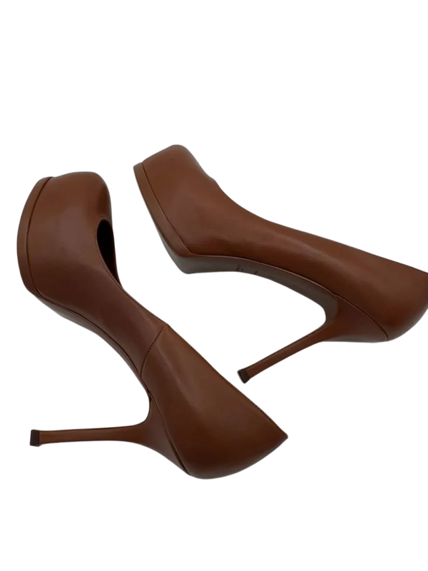 YSL Cognac Leather Tribtoo Platform Heels - NEW