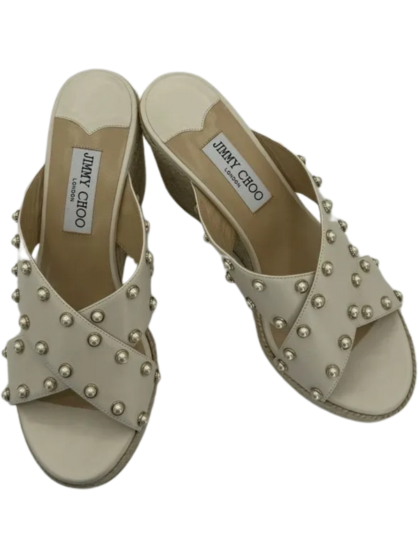 Jimmy Choo Dovina Studded Creamy White Wedge Sandals *NEW*