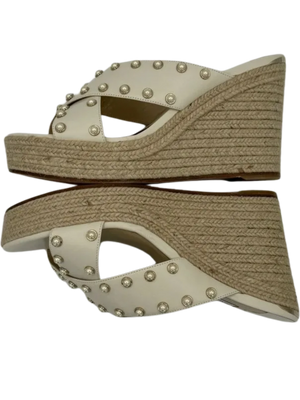 Jimmy Choo Dovina Studded Creamy White Wedge Sandals *NEW*