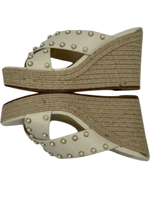 Jimmy Choo Dovina Studded Creamy White Wedge Sandals *NEW*