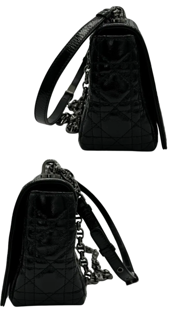 Christian Dior Black Patent Leather Caro Medium Bag