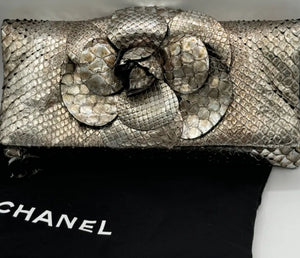 Chanel Camellia Python Fold Over Clutch