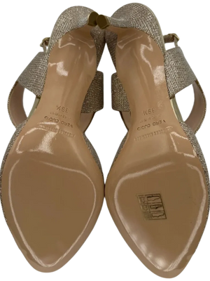 Nicholas Kirkwood Metallic Beige Glitter Fabric Ankle Strap Sandalsn *NEW*