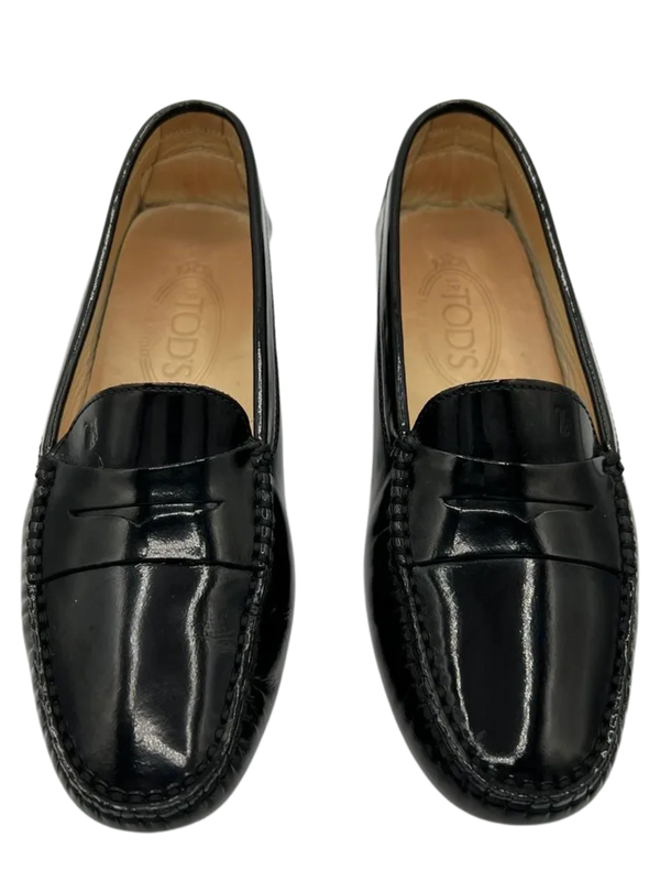 TODS Gommino Black Patent Leather Driving Loafers