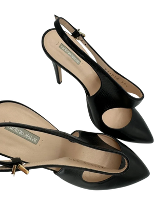 Giorgio Armani Black Leather Slingbacks - Size 39.5