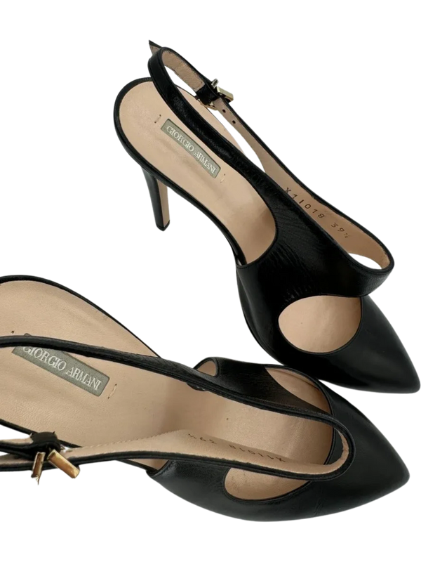Giorgio Armani Black Leather Slingbacks - Size 39.5