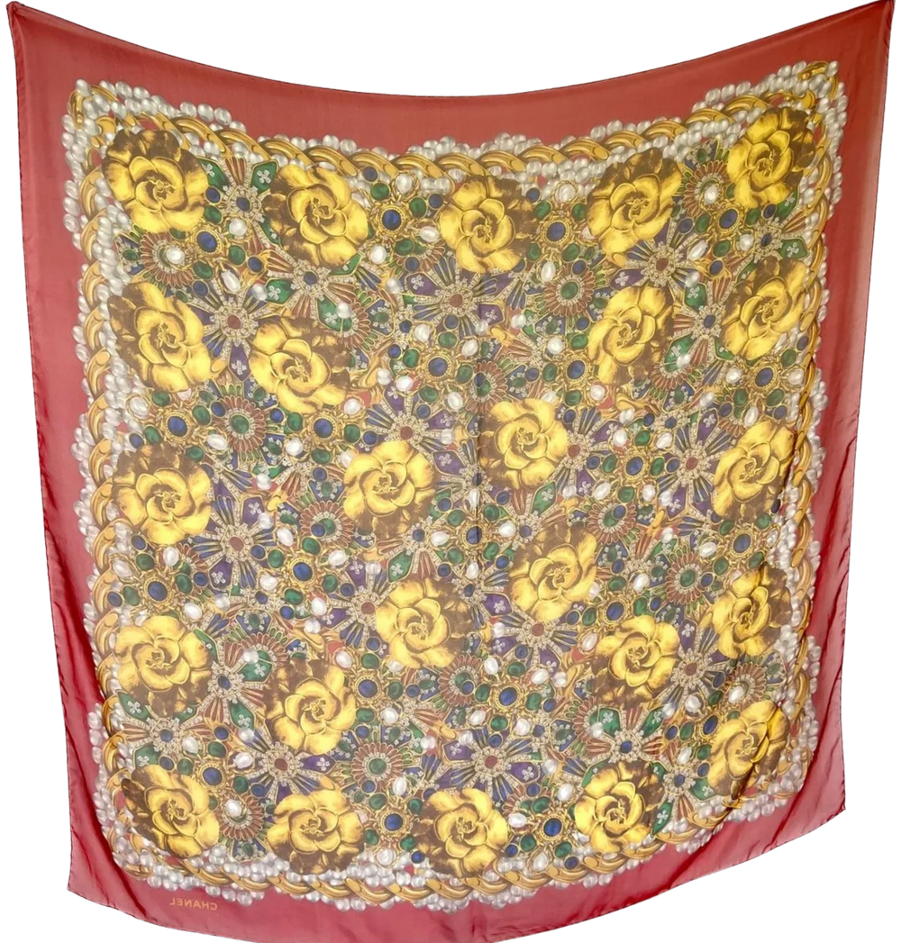 Chanel Gripoix Silk/Chiffon Scarf Large