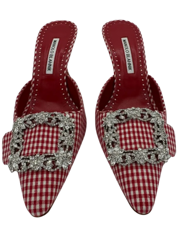 MANOLO BLAHNIK Gingham Hangisi Mules