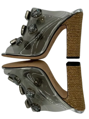 Jimmy Choo "Ling" Jeweled Plexi Slide Sandal with Rope Heel