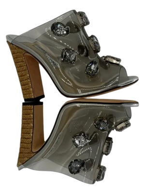 Jimmy Choo "Ling" Jeweled Plexi Slide Sandal with Rope Heel