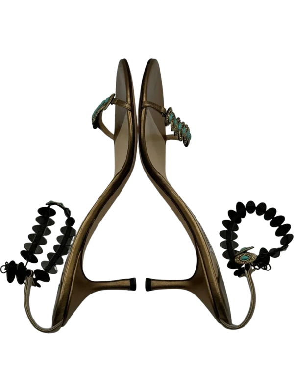 Jimmy Choo Heeled Sandals Adorned With Turquoise Jewels