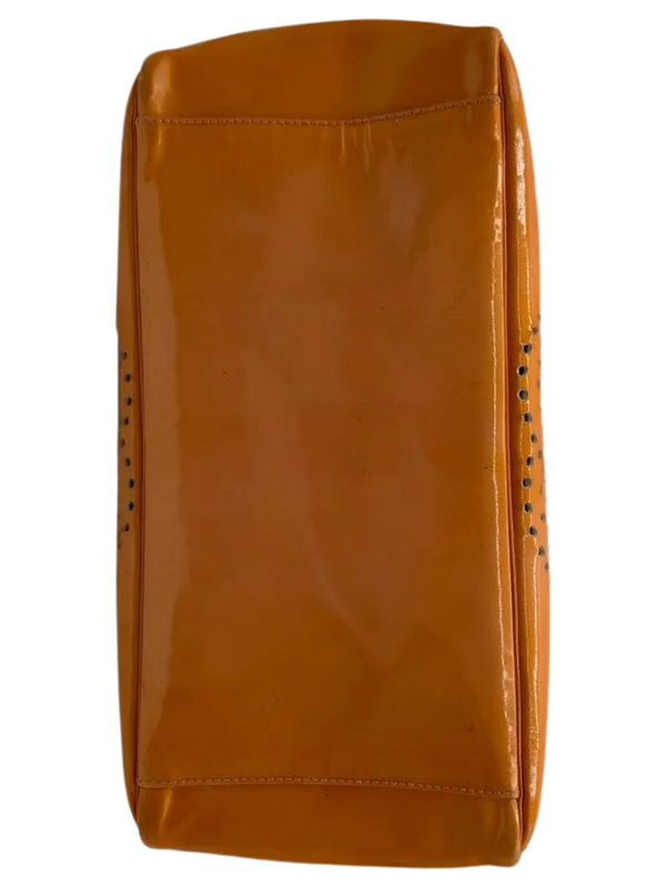 CHANEL Triple Coco Orange Patent Leather Chain Tote Bag