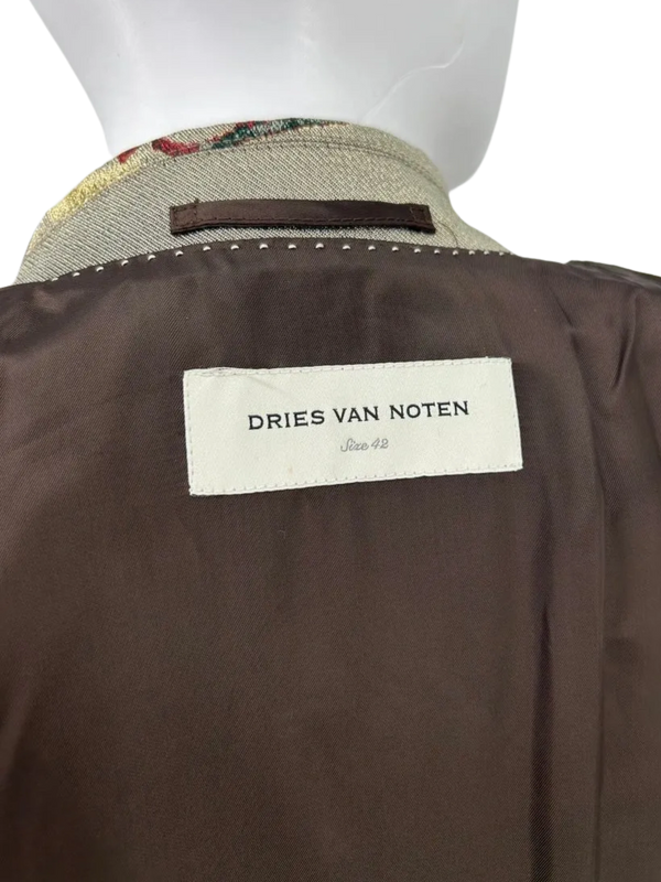 Dries Van Noten Olive Metallic Roses Duster/Jacket/Evening Coat Size 42