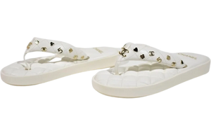 Chanel Spring 2023 White Quilted Charms Padded Pool Thong Sandal