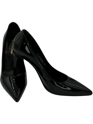 Saint Laurent Black Patent Leather Pointed Toe Pumps - Sz 38.5