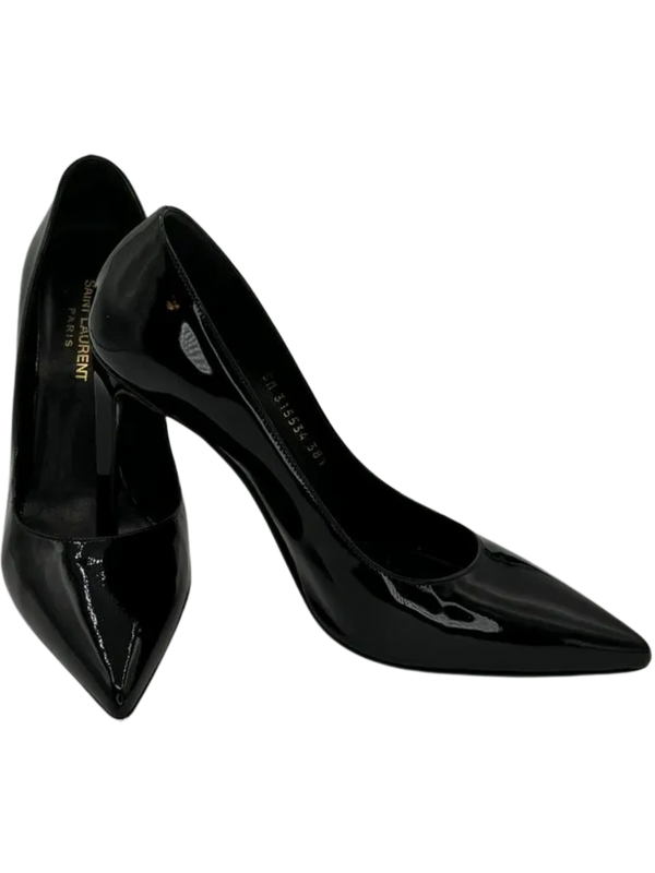 Saint Laurent Black Patent Leather Pointed Toe Pumps - Sz 38.5