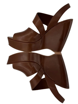 Prada Asymmetric Calfskin Wedge Sandal, Brown