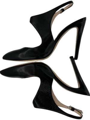 Giorgio Armani Black Leather Slingbacks - Size 39.5
