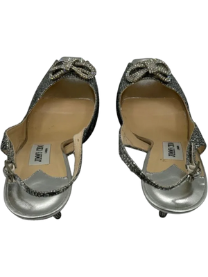 Jimmy Choo Silver Glitter Crystal Embellished Ankle Strap Platform Sandal