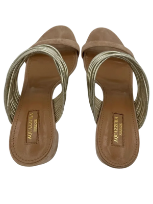 Aquazzura Taupe/Silver Suede And Leather Rendez Vous 50 Slide Sandals