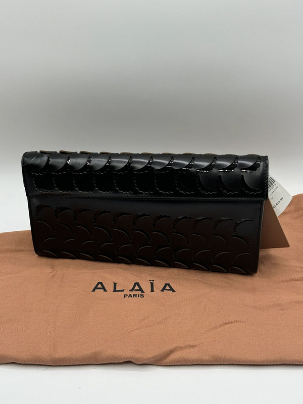 Alaia Black Laser Cut Perforated Long Clutch with Mirror - NEW