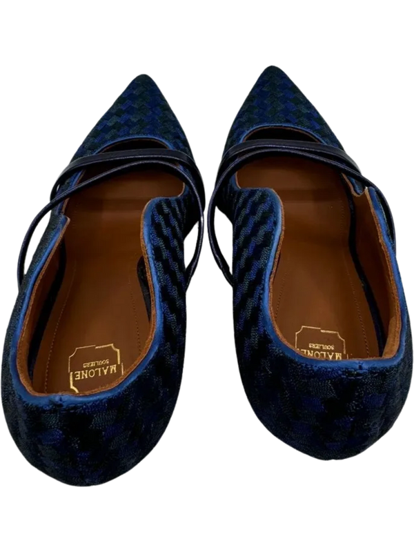 Malone Souliers Navy Maureen Bicolor Woven Point-Toe Mules
