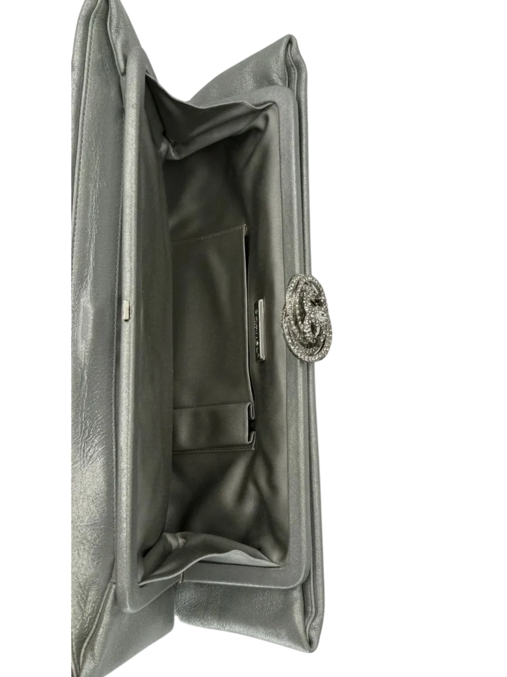 CHANEL Silver Iridescent Fabric Swarovski Crystal Camellia Clutch Bag