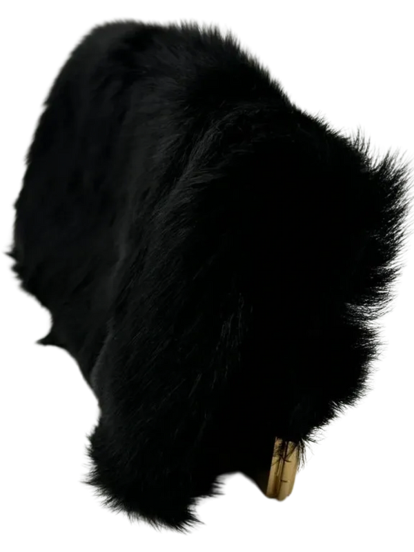 Saint Laurent Fur Courtney Fold-Over Clutch Black