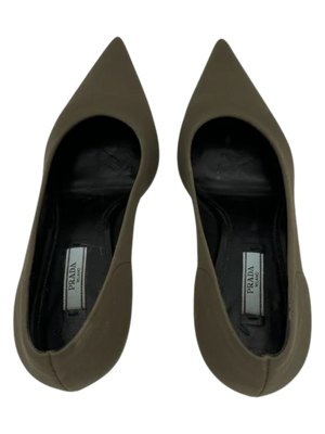 Prada Tessuto Tech Women's Green Kitten Heel Stiletto