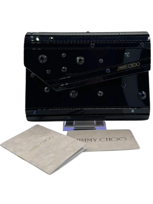 JIMMY CHOO Candy Crystal Chain Clutch Midnight Blue