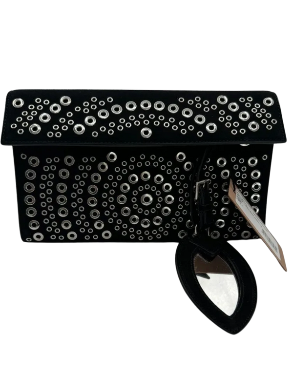 ALAIA Suede Eyelet Embellished Oeillets Pochette Black
