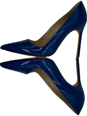 Manolo Blahnik Blue Patent Leather BB Pointed Toe Pumps - Size 39