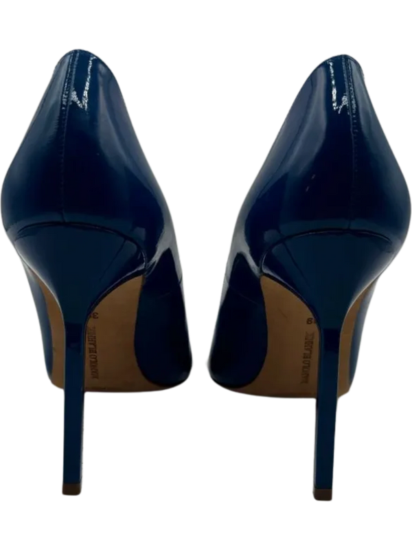 Manolo Blahnik Blue Patent Leather BB Pointed Toe Pumps - Size 39