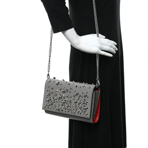CHRISTIAN LOUBOUTIN Patent Striped Spikes Paloma Clutch BRAND NEW