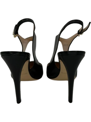 Giorgio Armani Black Leather Slingbacks - Size 39.5