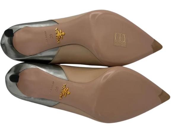 Prada Nude/Metallic Pointed Toe Heels - 39 *NEW*