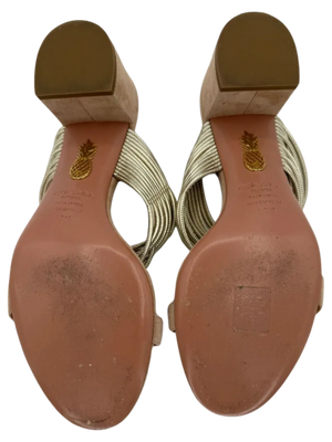 Aquazzura Taupe/Silver Suede And Leather Rendez Vous 50 Slide Sandals