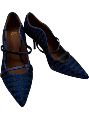 Malone Souliers Navy Maureen Bicolor Woven Point-Toe Mules
