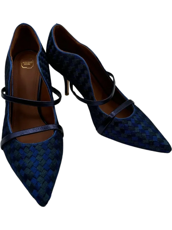 Malone Souliers Navy Maureen Bicolor Woven Point-Toe Mules