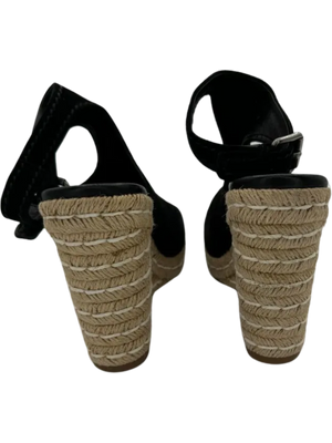 Prada Black Suede Open Toe Espadrille Slingback Wedges *NEW*