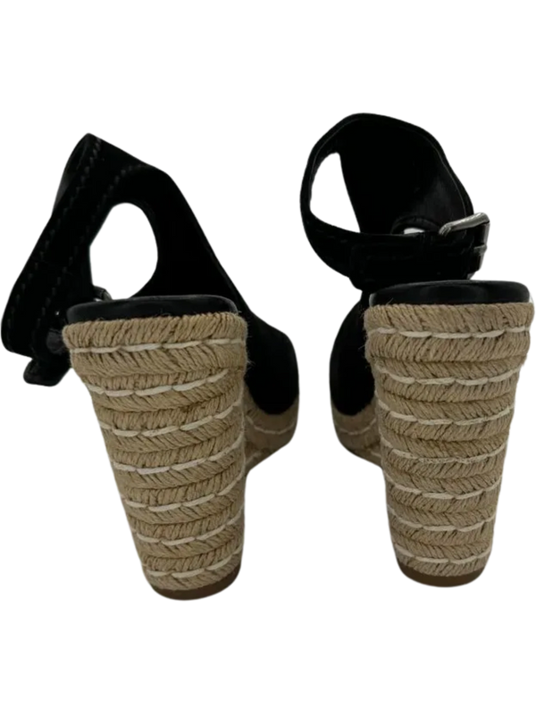 Prada Black Suede Open Toe Espadrille Slingback Wedges *NEW*