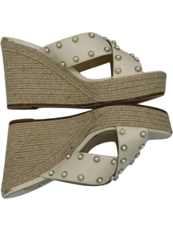 Jimmy Choo Dovina Studded Creamy White Wedge Sandals *NEW*