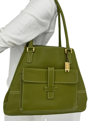 Loro Piana Sage Leather Globe Tote Bag